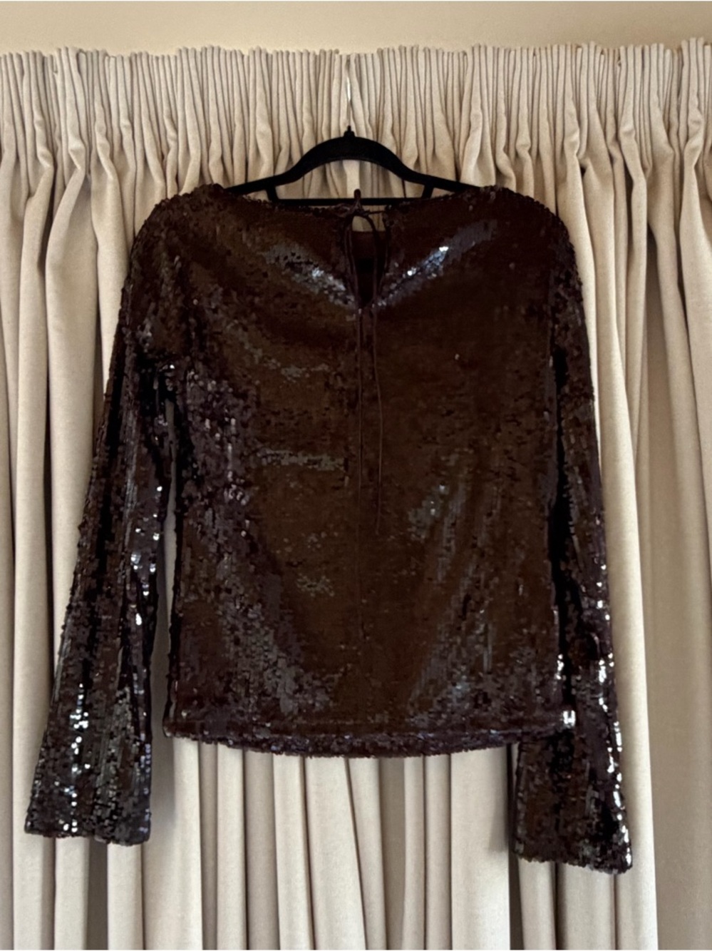 Mango Burgundy Sequin Long-Sleeve Top